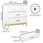 Meuble de rangement 3 tiroirs de style nordique, commode moderne blanche avec poignées or rose et base en bois massif pour bureau, chambre d'enfant ou crèche