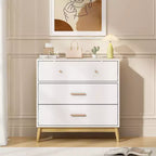 Meuble de rangement 3 tiroirs de style nordique, commode moderne blanche avec poignées or rose et base en bois massif pour bureau, chambre d'enfant ou crèche