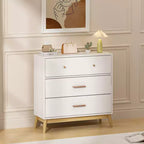 Meuble de rangement 3 tiroirs de style nordique, commode moderne blanche avec poignées or rose et base en bois massif pour bureau, chambre d'enfant ou crèche