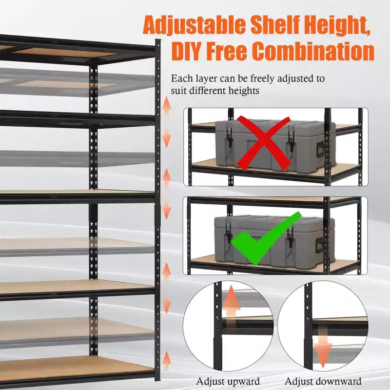 Étagère de rangement métallique robuste à 5 niveaux, capacité de 2000 lb, étagères utilitaires réglables, organiseur en acier 48L x 18P pour garage, garde-manger, cuisine, entrepôt