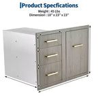 Meuble bas d'extérieur 38,2 W en acier inoxydable avec rangement pour bouteille de propane, anneau poubelle, tiroirs triples, porte d'accès, nouvelle couleur magnolia
