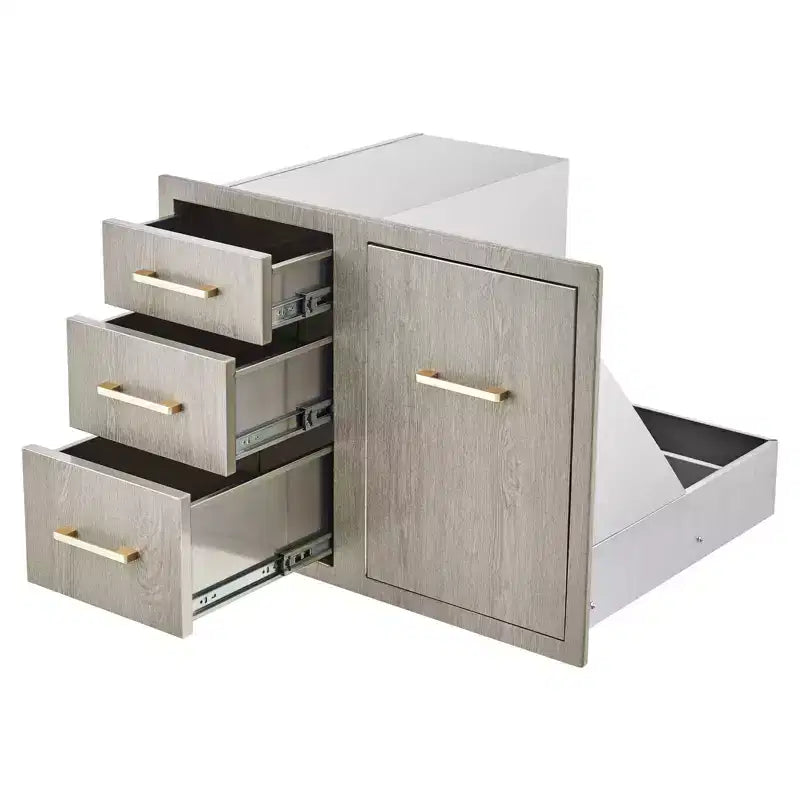 38.2W Stainless Steel Outdoor Drawer Cabinet with Propane Tank Storage, Garbage Ring, Triple Drawers, Access Door, New Magnolia Color