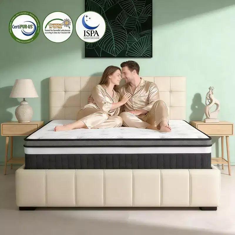 Famistar 14 Inch Mattress in a box Hybrid Spring Memory Foam Medium Firm - White