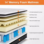 Famistar Matelas 14 pouces en boîte, Ressorts hybrides et mousse à mémoire de forme, Fermeté moyenne - Blanc
