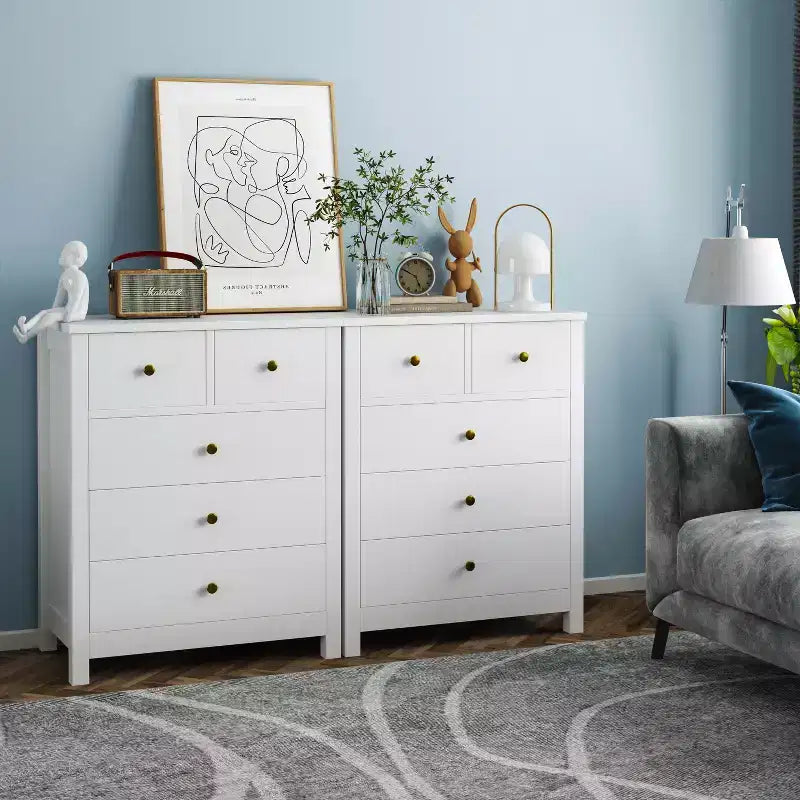 Commode, Table de chevet en bois à 5 tiroirs, Organisateur de rangement pour chambre et salon, 73,66 cm L x 39,37 cm l x 94,74 cm H