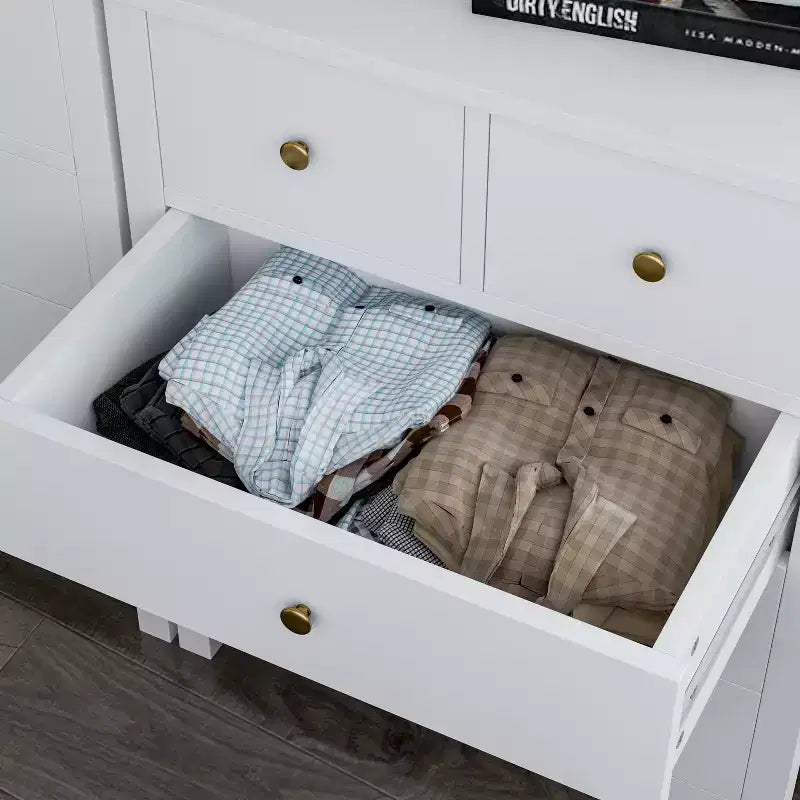 Commode, Table de chevet en bois à 5 tiroirs, Organisateur de rangement pour chambre et salon, 73,66 cm L x 39,37 cm l x 94,74 cm H