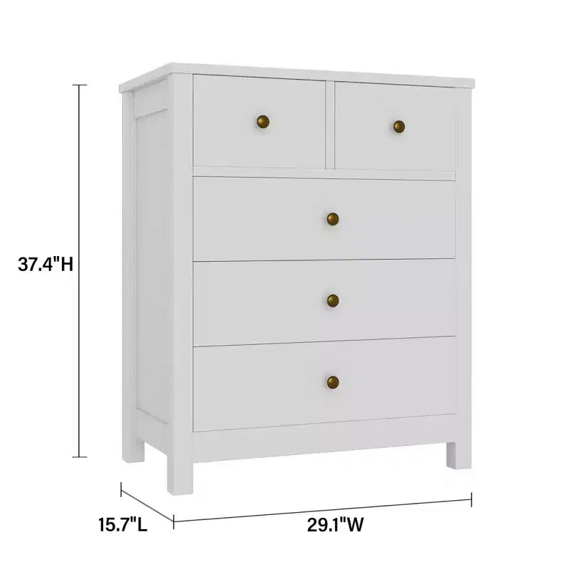 Commode, Table de chevet en bois à 5 tiroirs, Organisateur de rangement pour chambre et salon, 73,66 cm L x 39,37 cm l x 94,74 cm H