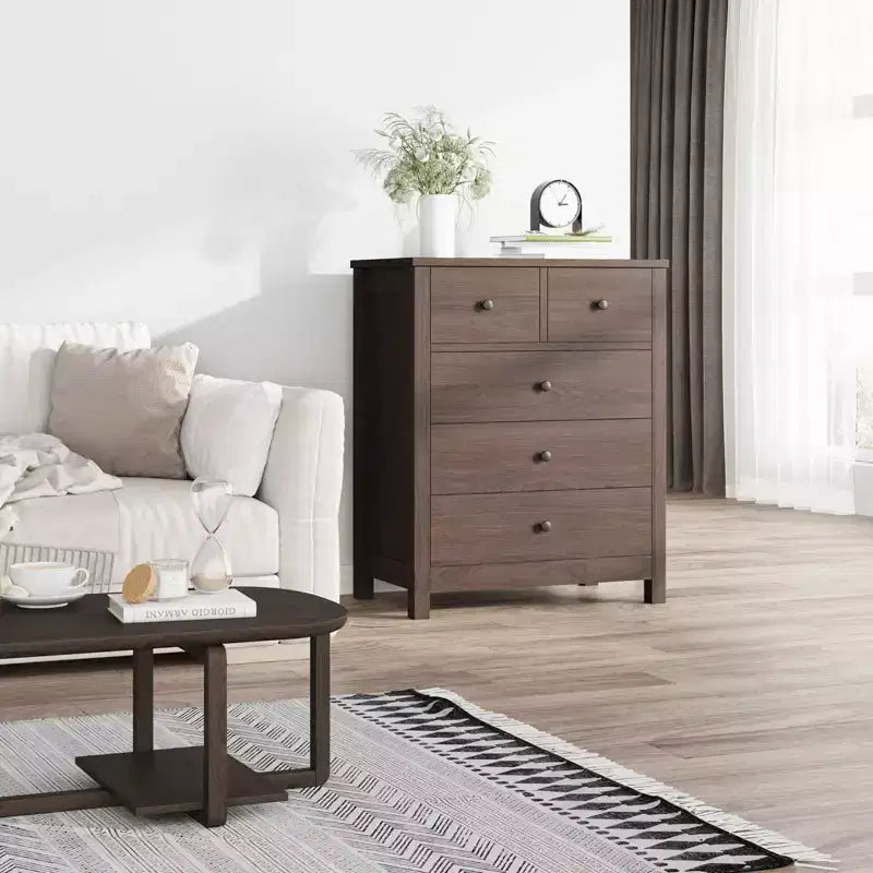 Commode, Table de chevet en bois à 5 tiroirs, Organisateur de rangement pour chambre et salon, 73,66 cm L x 39,37 cm l x 94,74 cm H