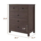Commode, Table de chevet en bois à 5 tiroirs, Organisateur de rangement pour chambre et salon, 73,66 cm L x 39,37 cm l x 94,74 cm H
