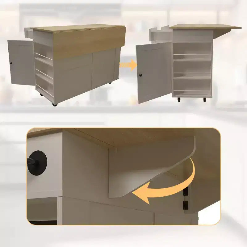 Buffet mobile de cuisine, îlot roulant avec plateau rabattable, 3 tiroirs, étagères coulissantes, porte-épices, porte-serviettes, pour cuisine