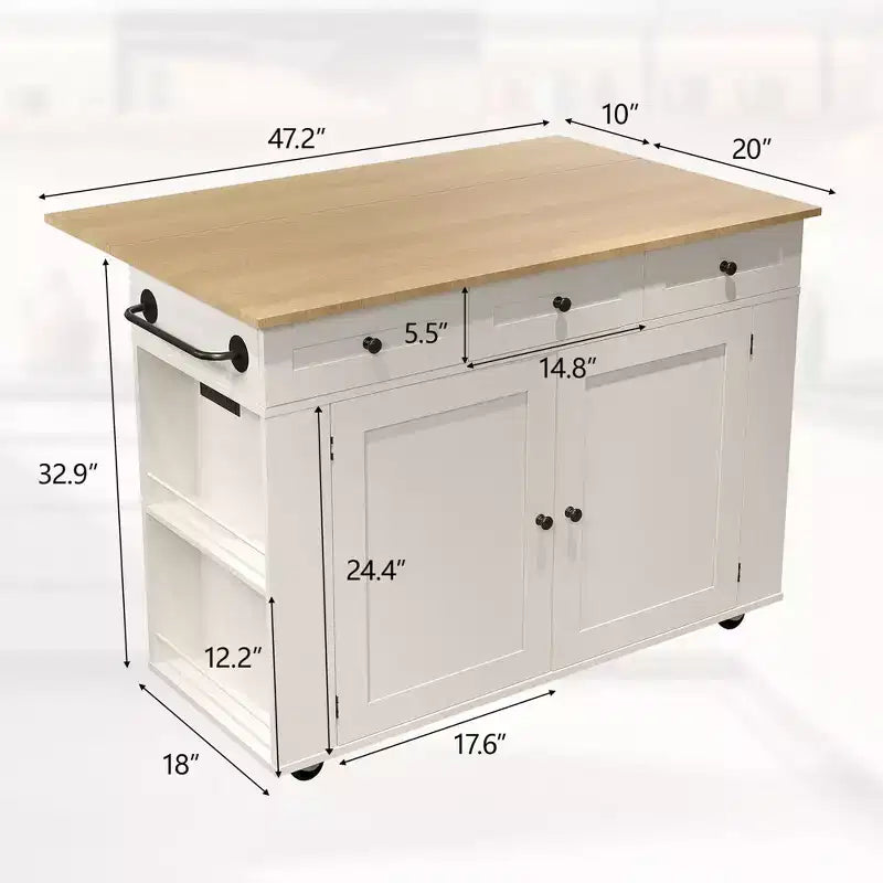 Buffet mobile de cuisine, îlot roulant avec plateau rabattable, 3 tiroirs, étagères coulissantes, porte-épices, porte-serviettes, pour cuisine