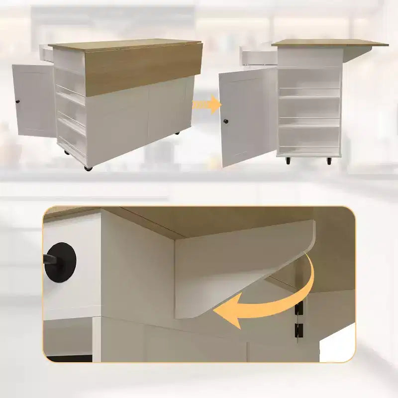 Buffet mobile de cuisine, îlot roulant avec plateau rabattable, 3 tiroirs, étagères coulissantes, porte-épices, porte-serviettes, pour cuisine