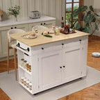 Buffet mobile de cuisine, îlot roulant avec plateau rabattable, 3 tiroirs, étagères coulissantes, porte-épices, porte-serviettes, pour cuisine