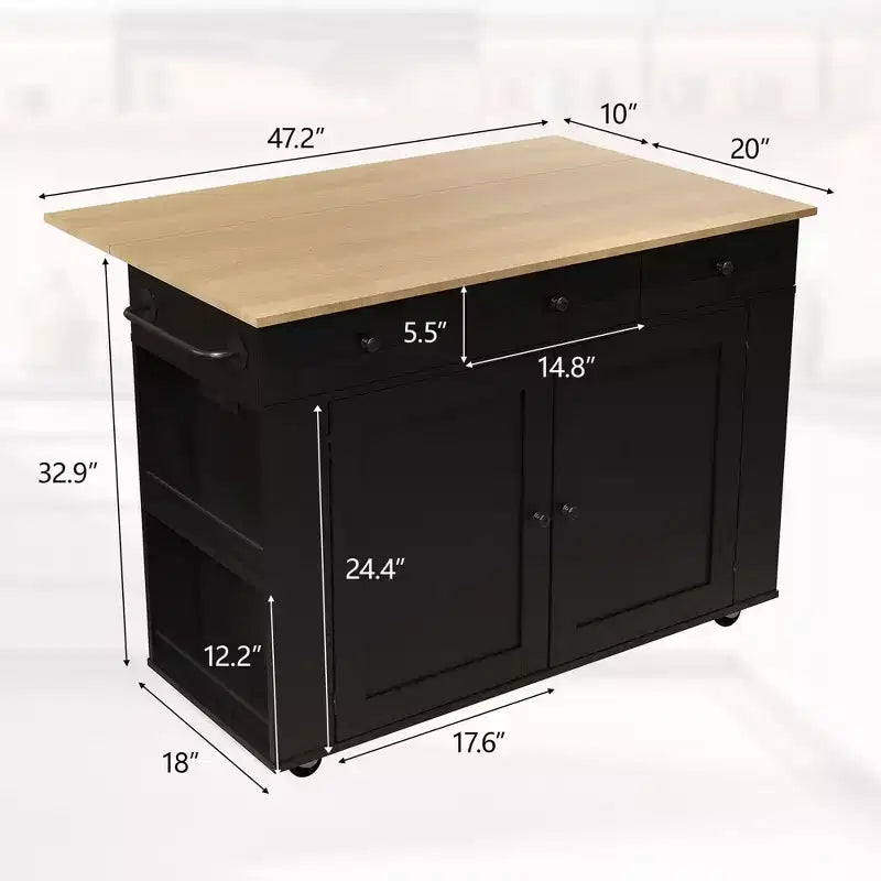 Buffet mobile de cuisine, îlot roulant avec plateau rabattable, 3 tiroirs, étagères coulissantes, porte-épices, porte-serviettes, pour cuisine
