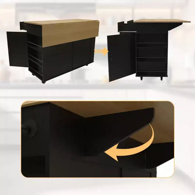 Buffet mobile de cuisine, îlot roulant avec plateau rabattable, 3 tiroirs, étagères coulissantes, porte-épices, porte-serviettes, pour cuisine