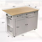 Buffet mobile de cuisine, îlot roulant avec plateau rabattable, 3 tiroirs, étagères coulissantes, porte-épices, porte-serviettes, pour cuisine