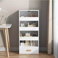4-Tier Freestanding Bookshelf with 3 Sliding Drawers and 1 Bottom Drawer, Tall Storage Cabinet for Bedroom, Living Room or Office