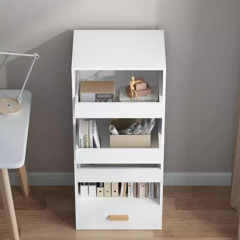 Étagère autoportante à 4 niveaux avec 3 tiroirs coulissants et 1 tiroir inférieur, Armoire de rangement haute pour chambre, salon ou bureau