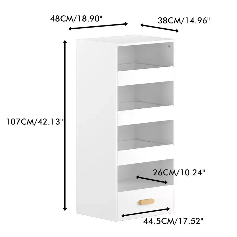 Étagère autoportante à 4 niveaux avec 3 tiroirs coulissants et 1 tiroir inférieur, Armoire de rangement haute pour chambre, salon ou bureau