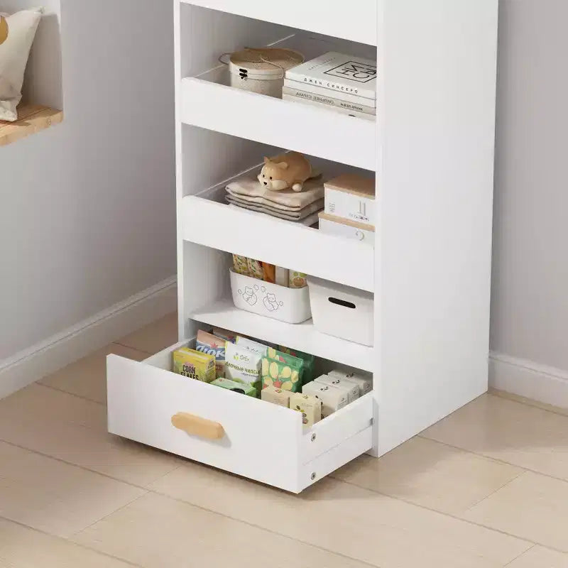 Étagère autoportante à 4 niveaux avec 3 tiroirs coulissants et 1 tiroir inférieur, Armoire de rangement haute pour chambre, salon ou bureau