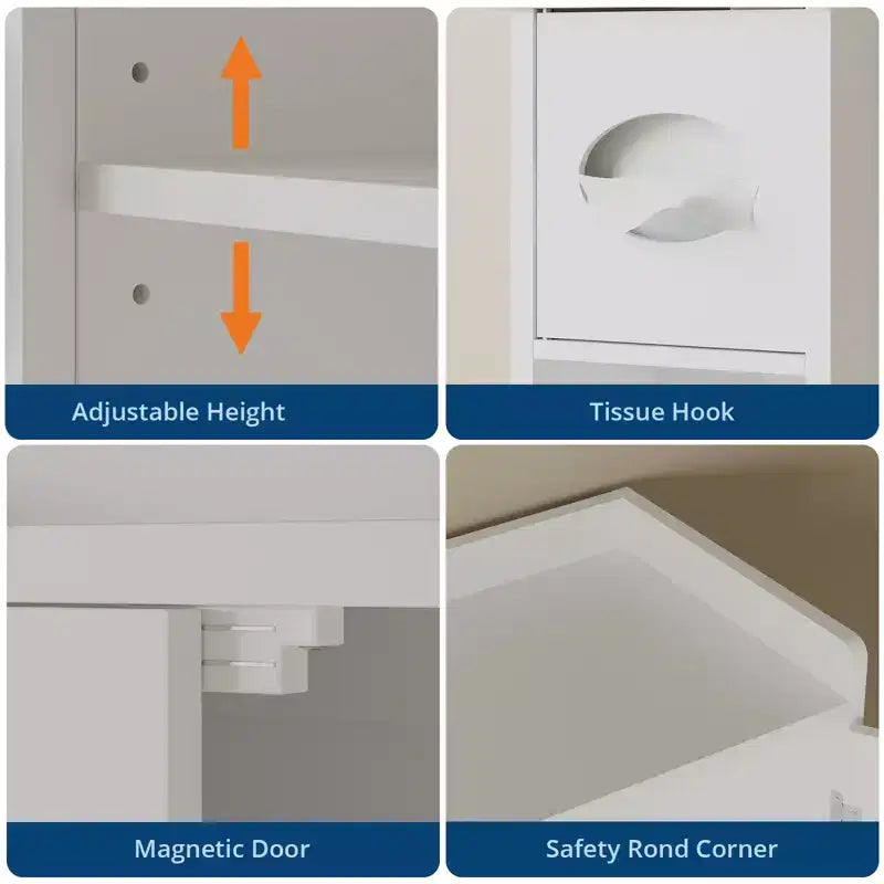 Meuble de Rangement Gain de Place pour WC, avec Double Porte, Étagères Réglables, Organisateur de Salle de Bain Autonome, Style Ferme, Porte-Papier Toilette