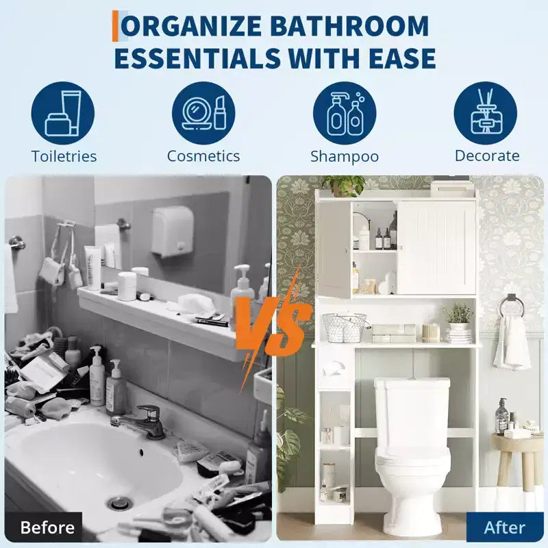 Meuble de Rangement Gain de Place pour WC, avec Double Porte, Étagères Réglables, Organisateur de Salle de Bain Autonome, Style Ferme, Porte-Papier Toilette