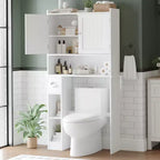 Meuble de Rangement Gain de Place pour WC, avec Double Porte, Étagères Réglables, Organisateur de Salle de Bain Autonome, Style Ferme, Porte-Papier Toilette