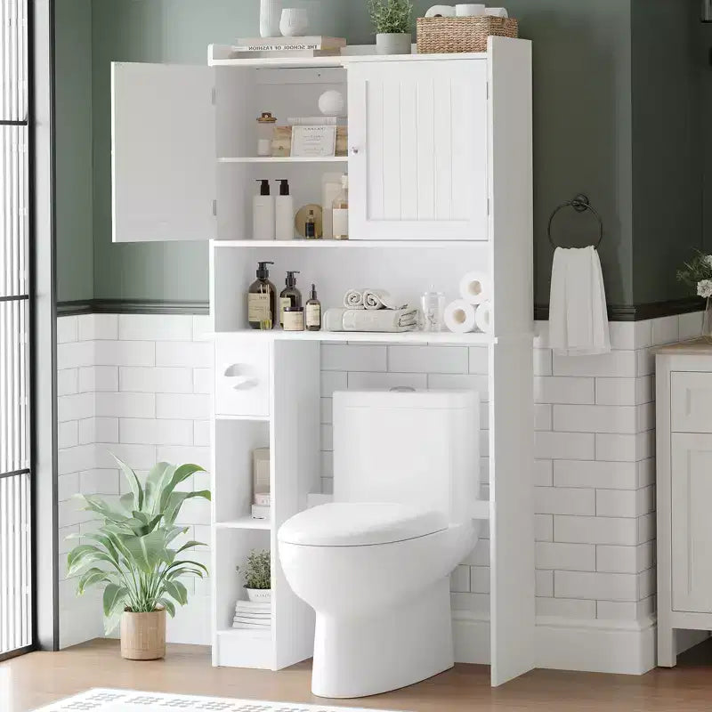 Meuble de Rangement Gain de Place pour WC, avec Double Porte, Étagères Réglables, Organisateur de Salle de Bain Autonome, Style Ferme, Porte-Papier Toilette