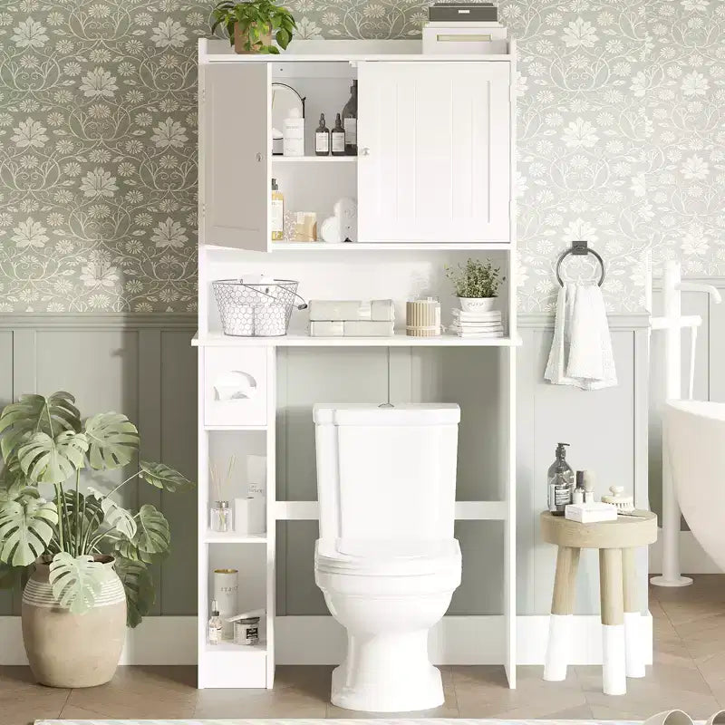 Meuble de Rangement Gain de Place pour WC, avec Double Porte, Étagères Réglables, Organisateur de Salle de Bain Autonome, Style Ferme, Porte-Papier Toilette