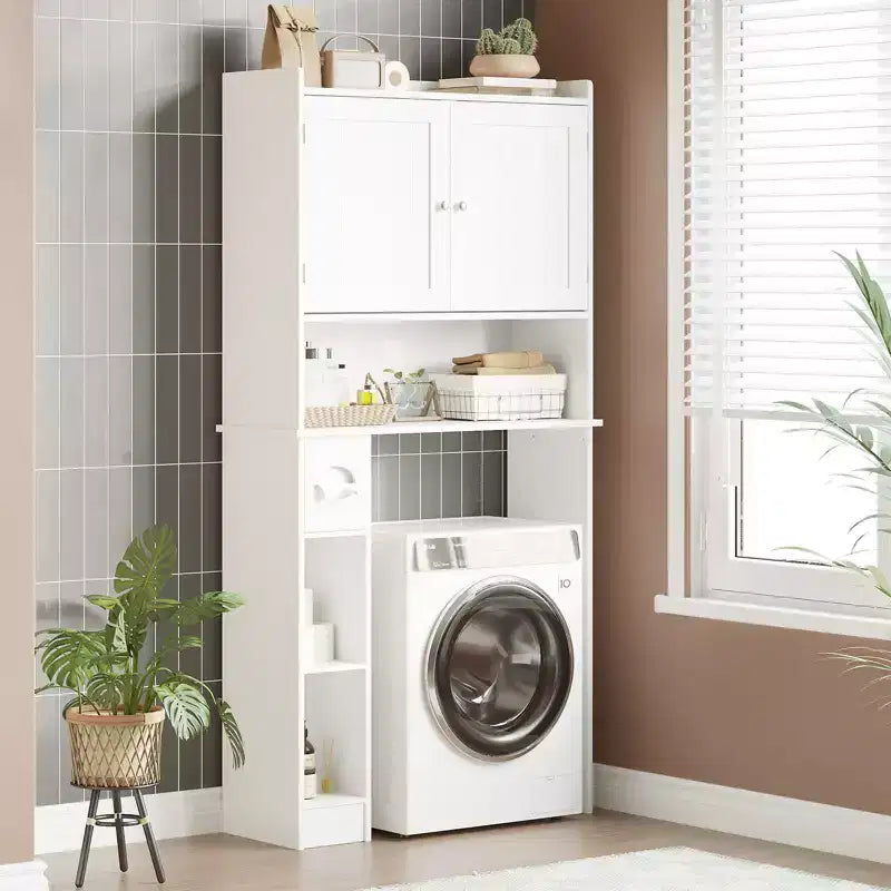 Meuble de Rangement Gain de Place pour WC, avec Double Porte, Étagères Réglables, Organisateur de Salle de Bain Autonome, Style Ferme, Porte-Papier Toilette