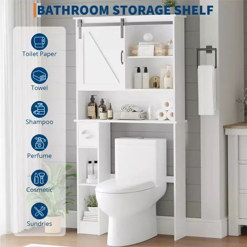 Meuble de Rangement Gain de Place pour WC, avec Double Porte, Étagères Réglables, Organisateur de Salle de Bain Autonome, Style Ferme, Porte-Papier Toilette