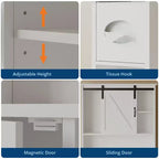 Meuble de Rangement Gain de Place pour WC, avec Double Porte, Étagères Réglables, Organisateur de Salle de Bain Autonome, Style Ferme, Porte-Papier Toilette