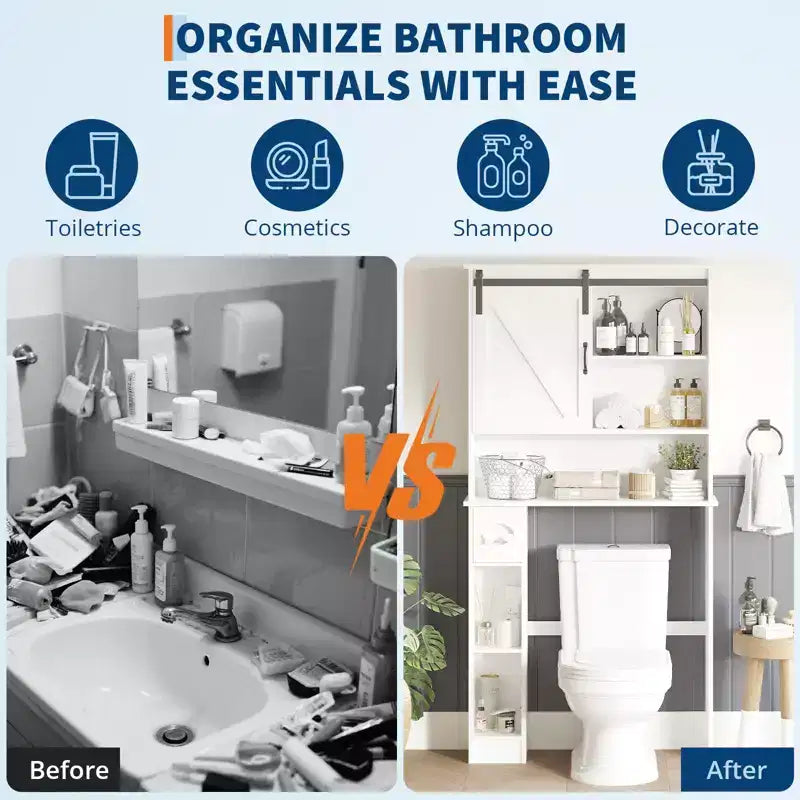 Meuble de Rangement Gain de Place pour WC, avec Double Porte, Étagères Réglables, Organisateur de Salle de Bain Autonome, Style Ferme, Porte-Papier Toilette