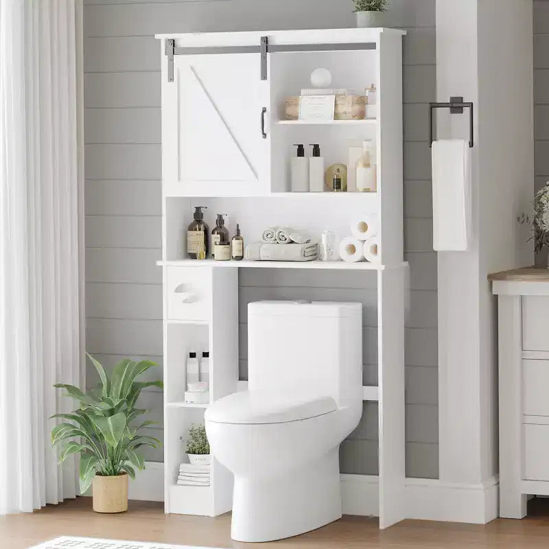 Meuble de Rangement Gain de Place pour WC, avec Double Porte, Étagères Réglables, Organisateur de Salle de Bain Autonome, Style Ferme, Porte-Papier Toilette