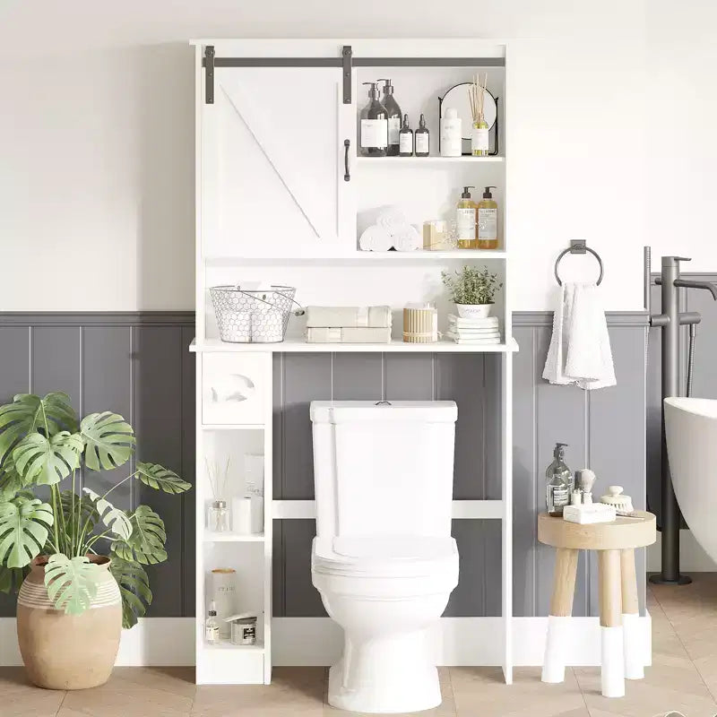 Meuble de Rangement Gain de Place pour WC, avec Double Porte, Étagères Réglables, Organisateur de Salle de Bain Autonome, Style Ferme, Porte-Papier Toilette