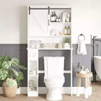 Meuble de Rangement Gain de Place pour WC, avec Double Porte, Étagères Réglables, Organisateur de Salle de Bain Autonome, Style Ferme, Porte-Papier Toilette