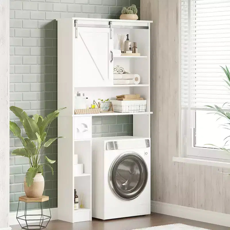 Meuble de Rangement Gain de Place pour WC, avec Double Porte, Étagères Réglables, Organisateur de Salle de Bain Autonome, Style Ferme, Porte-Papier Toilette