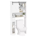 Space-Saving Over-the-Toilet Storage Cabinet  Double Doors, Adjustable Shelves, Freestanding Bathroom Organizer, Farmhouse Style,Toilet Paper Holder