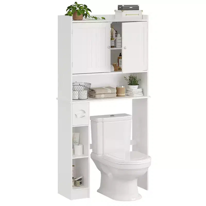 Meuble de Rangement Gain de Place pour WC, avec Double Porte, Étagères Réglables, Organisateur de Salle de Bain Autonome, Style Ferme, Porte-Papier Toilette