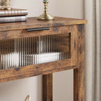 Console en bois rustique avec 2 tiroirs en verre - Table d'appoint à 2 niveaux pour entrée ou canapé - Étagère de rangement d'appoint contemporaine pour salon et couloir