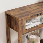 Console en bois rustique avec 2 tiroirs en verre - Table d'appoint à 2 niveaux pour entrée ou canapé - Étagère de rangement d'appoint contemporaine pour salon et couloir