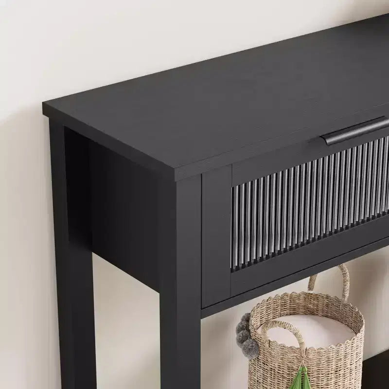 Console en bois rustique avec 2 tiroirs en verre - Table d'appoint à 2 niveaux pour entrée ou canapé - Étagère de rangement d'appoint contemporaine pour salon et couloir