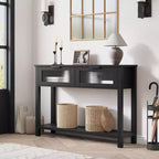Console en bois rustique avec 2 tiroirs en verre - Table d'appoint à 2 niveaux pour entrée ou canapé - Étagère de rangement d'appoint contemporaine pour salon et couloir