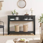 Console en bois rustique avec 2 tiroirs en verre - Table d'appoint à 2 niveaux pour entrée ou canapé - Étagère de rangement d'appoint contemporaine pour salon et couloir