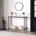 Narrow Console Table, Small Entryway Table with Glass Shelf & Metal Frame, Rustic Brown Sofa Table for Entryway/Living Room