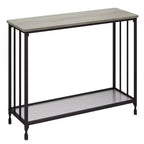 Console étroite, Petite table d'entrée avec étagère en verre et cadre en métal, Table de canapé marron rustique pour entrée/salon