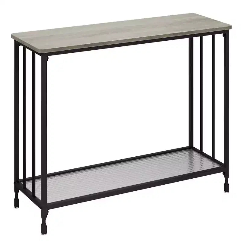 Console étroite, Petite table d'entrée avec étagère en verre et cadre en métal, Table de canapé marron rustique pour entrée/salon