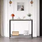 Console étroite, Petite table d'entrée avec étagère en verre et cadre en métal, Table de canapé marron rustique pour entrée/salon