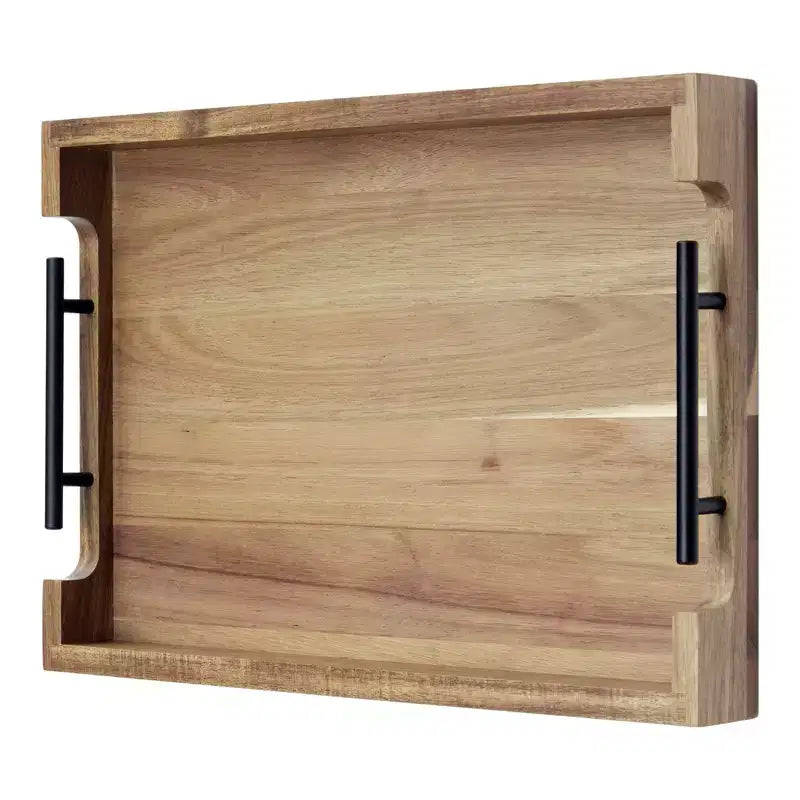 Plateau de service en bois avec poignées métalliques, plateau décoratif ottoman de 43x30 cm, polyvalent pour table basse/petit-déjeuner/lit/salon/cuisine/bar