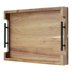 Plateau de service en bois avec poignées métalliques, plateau décoratif ottoman de 43x30 cm, polyvalent pour table basse/petit-déjeuner/lit/salon/cuisine/bar